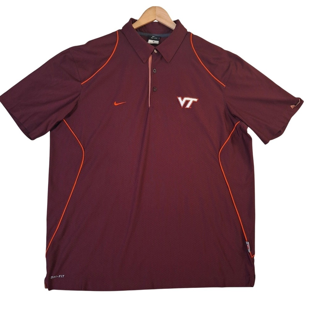 Nike‎ Virginia Tech Hokies Dri-FIT Polo Shirt Mens XL Maroon